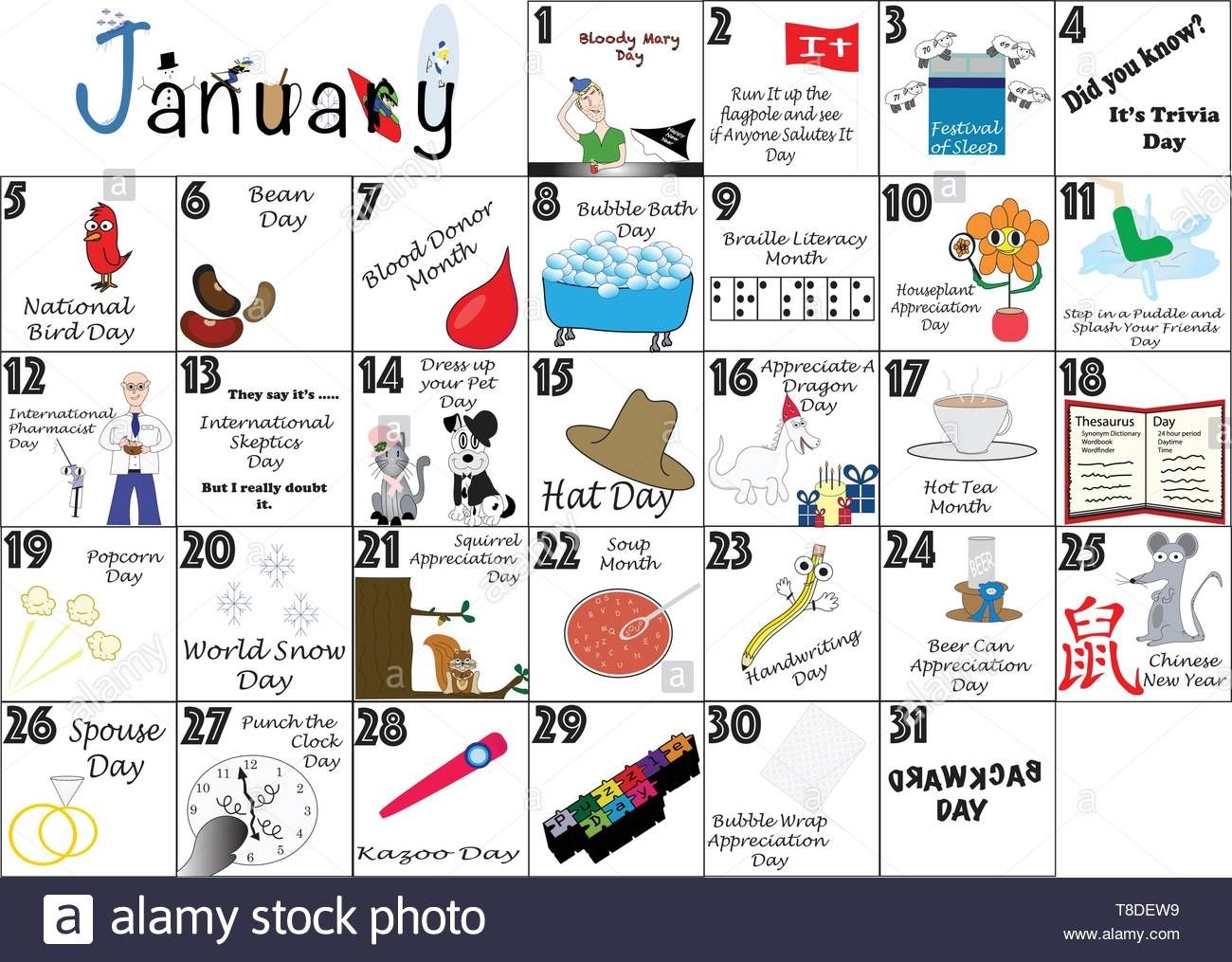 January 2020 Calendar Illustrated With Daily Quirky Holidays