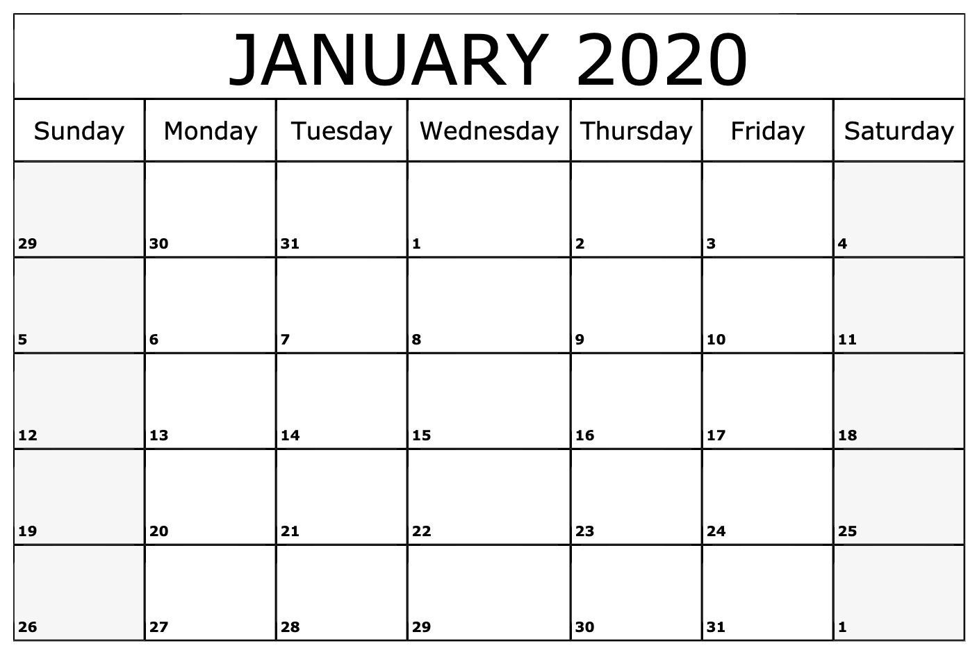 January 2020 Calendar Printable Template | Monthly Calendar