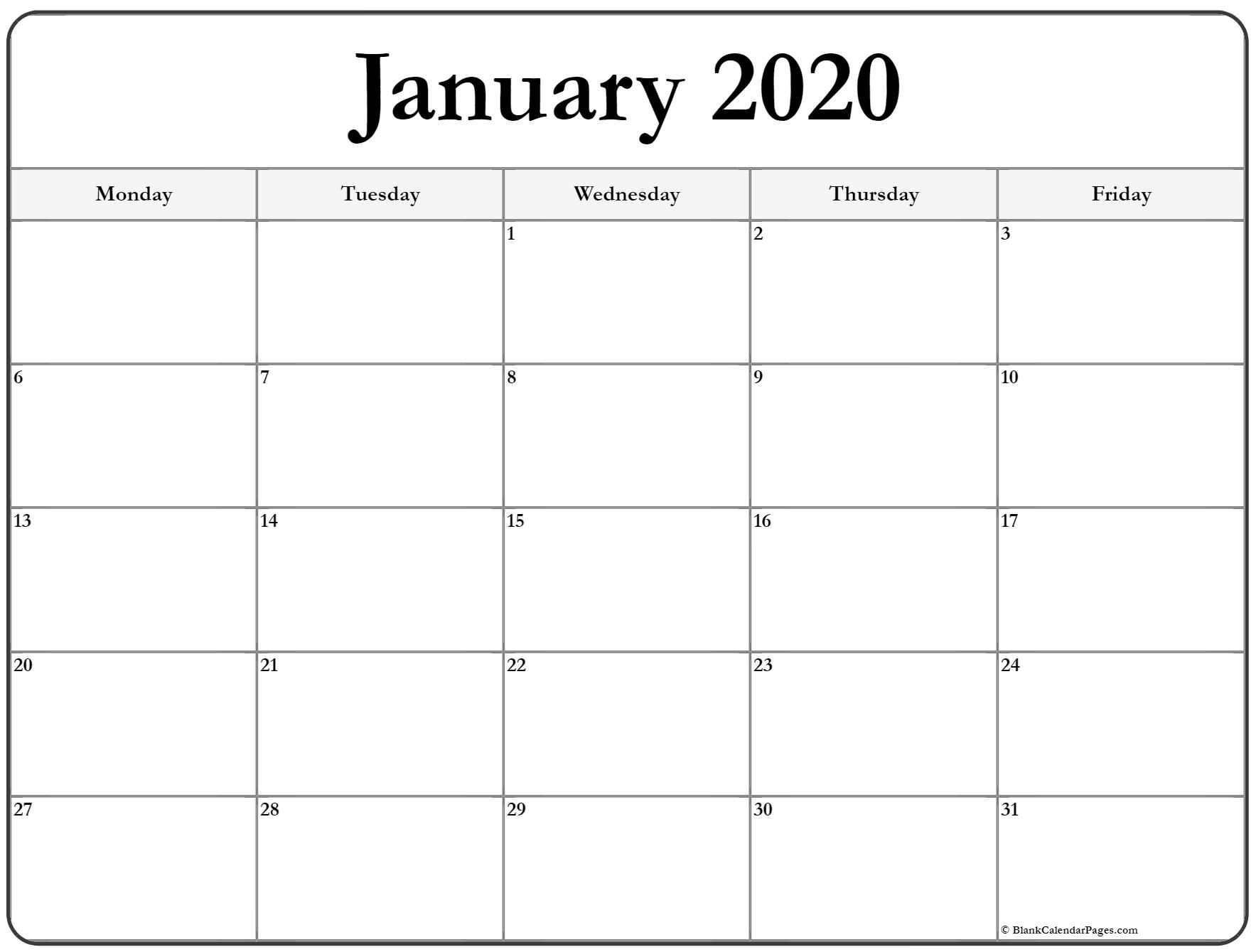 January 2020 Monday Calendar | Monday To Sunday