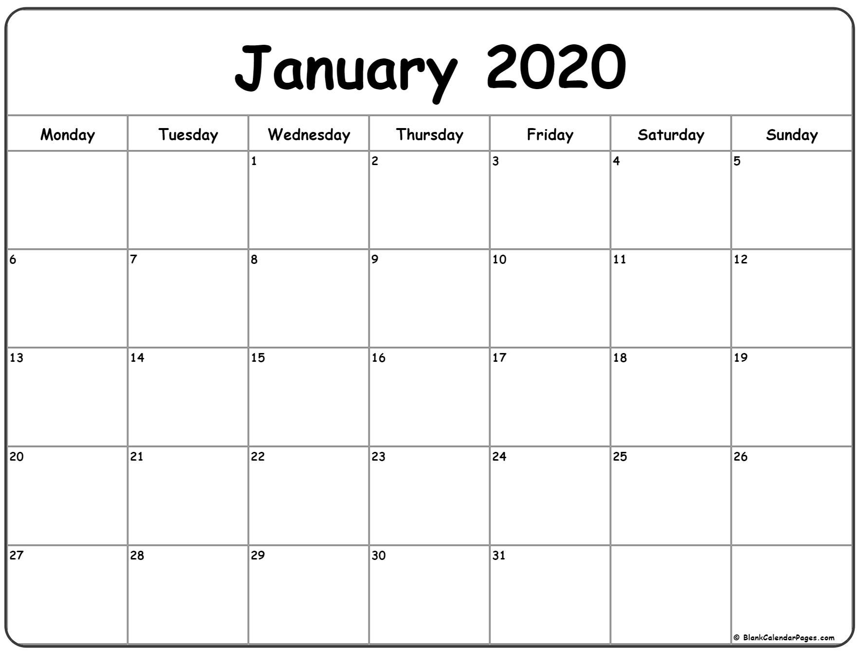 january 2020 monday calendar | monday to sunday