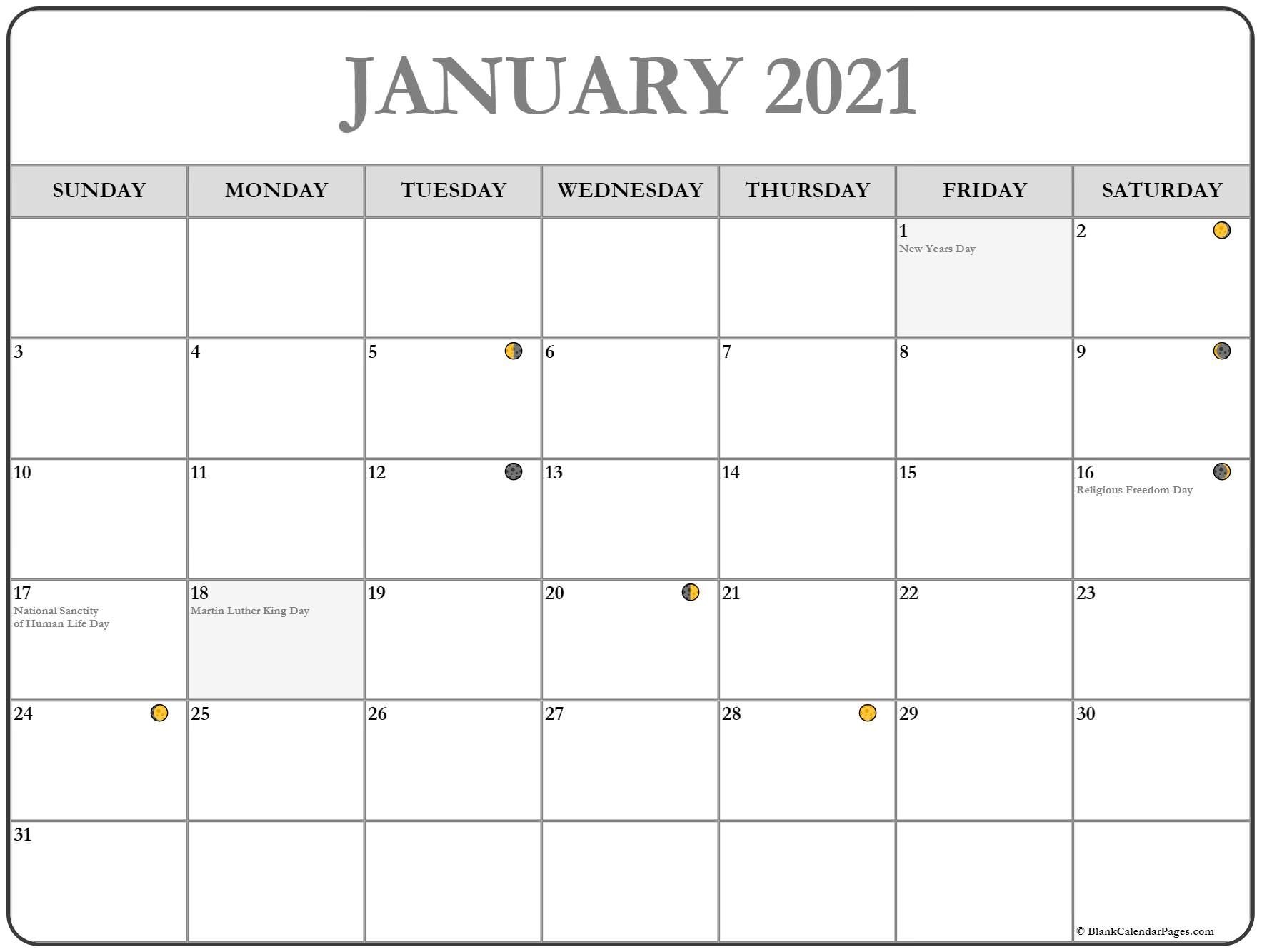 January 2021 Lunar Calendar | Moon Phase Calendar