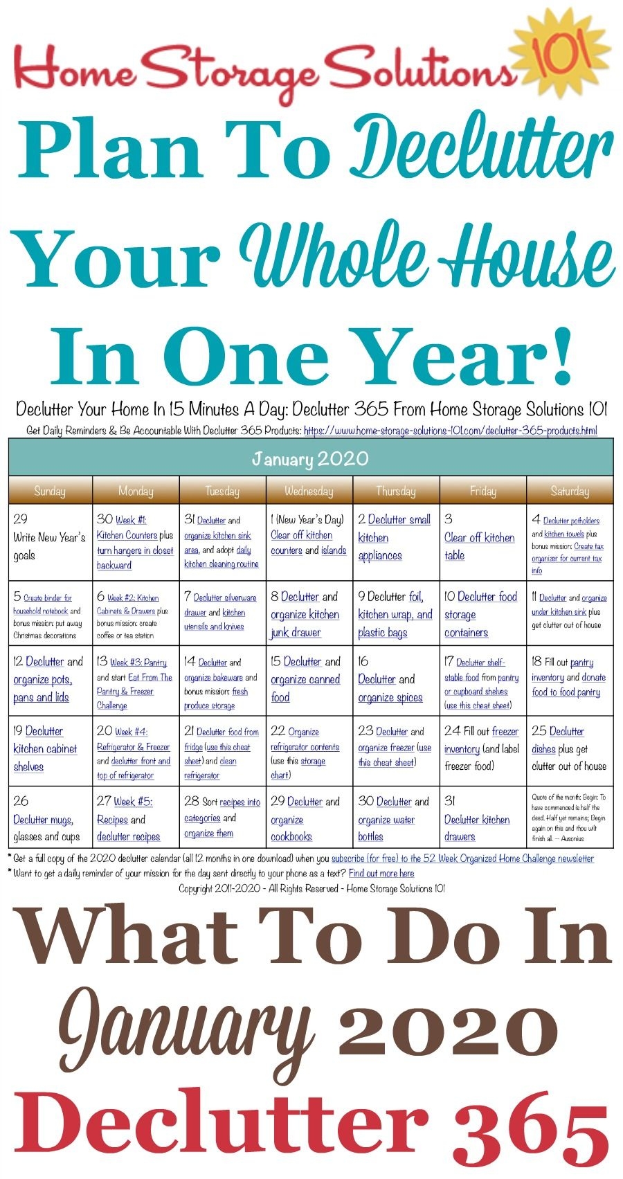 January Declutter Calendar: 15 Minute Daily Missions For Month