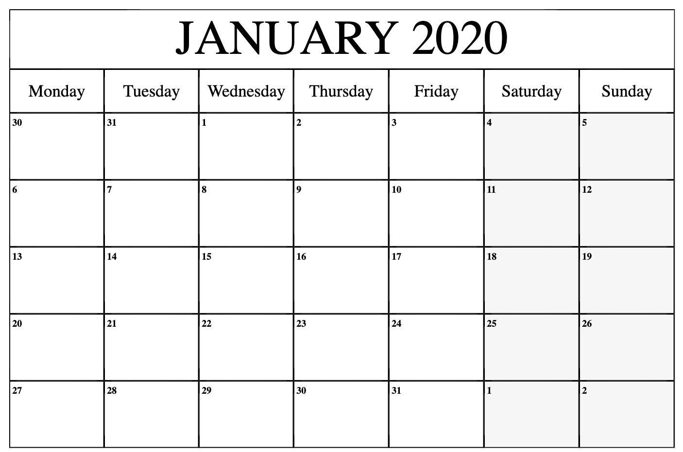 january to march 2021 calendar monday to friday in 2020