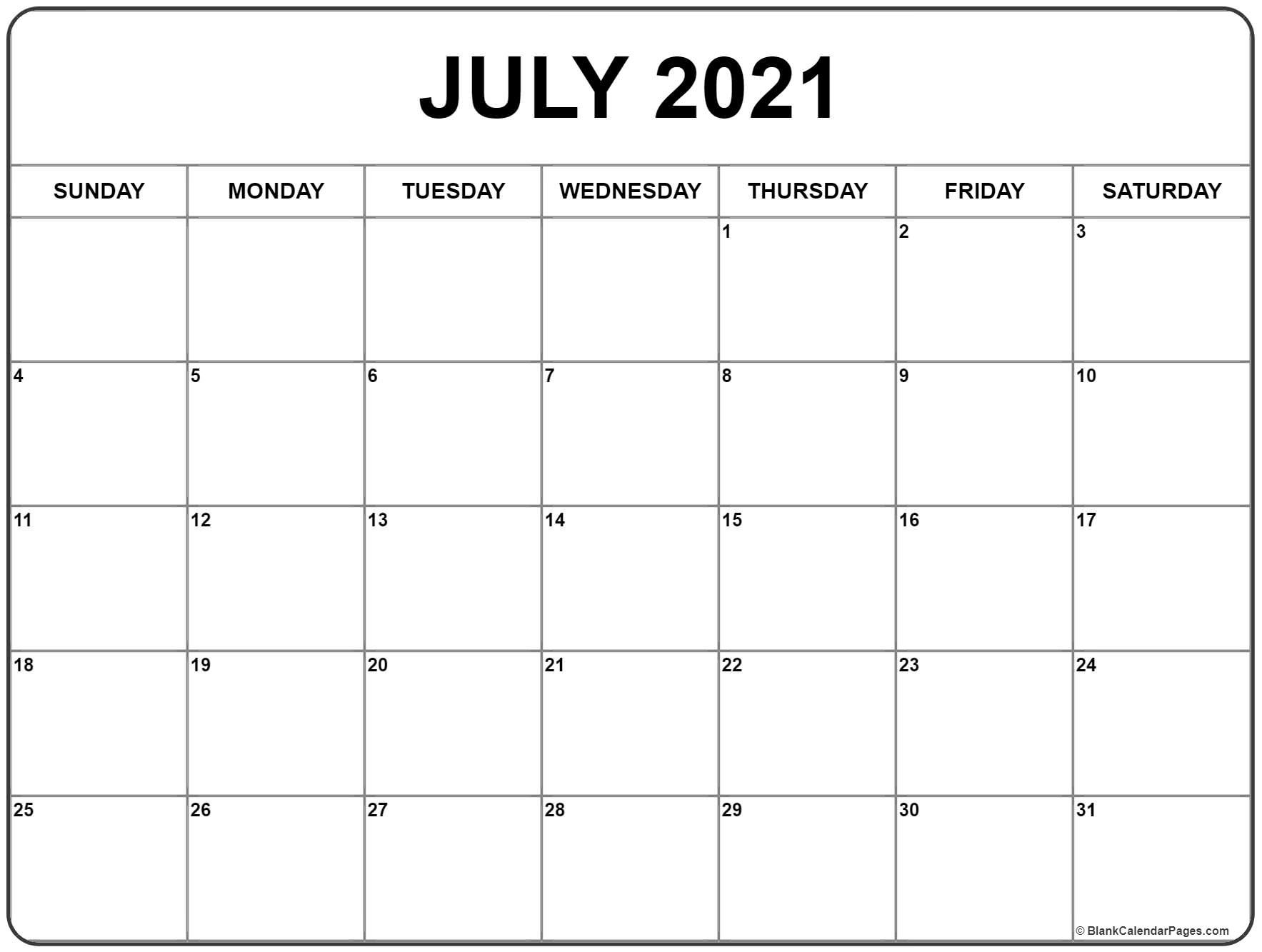 Printable Blank Calendar Template July 2021 Example Calendar Printable