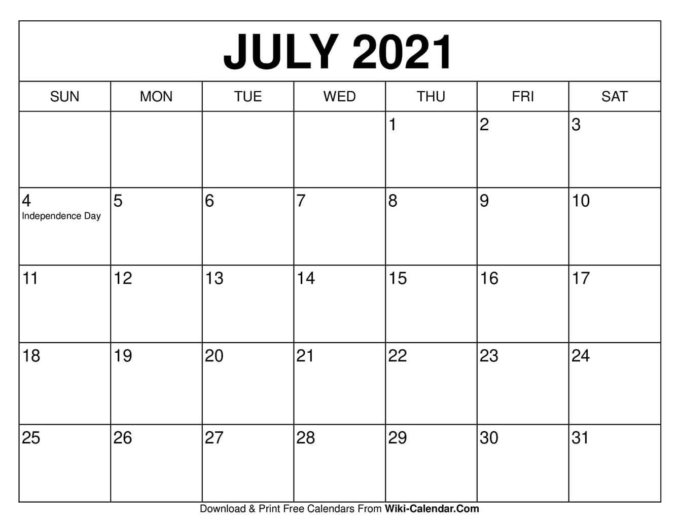 july 2021 calendar in 2020 | calendar, july calendar, free