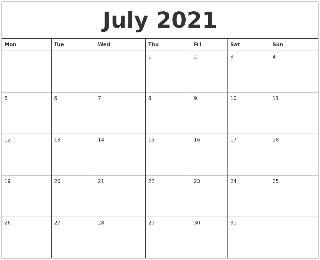 july 2021 free blank calendar template