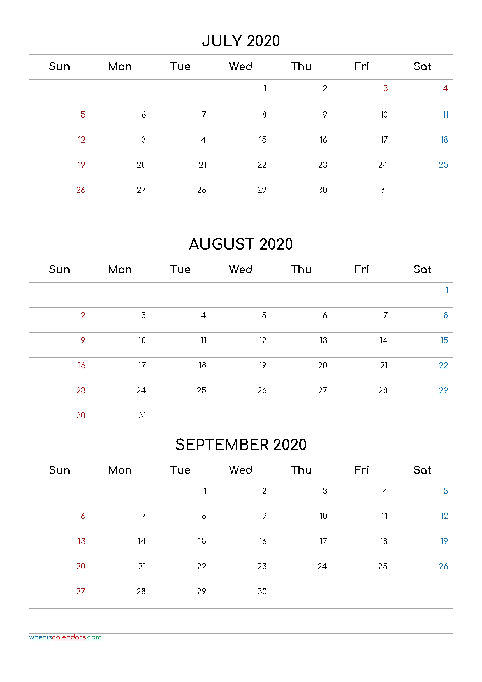 july august september 2021 three month calendar printable