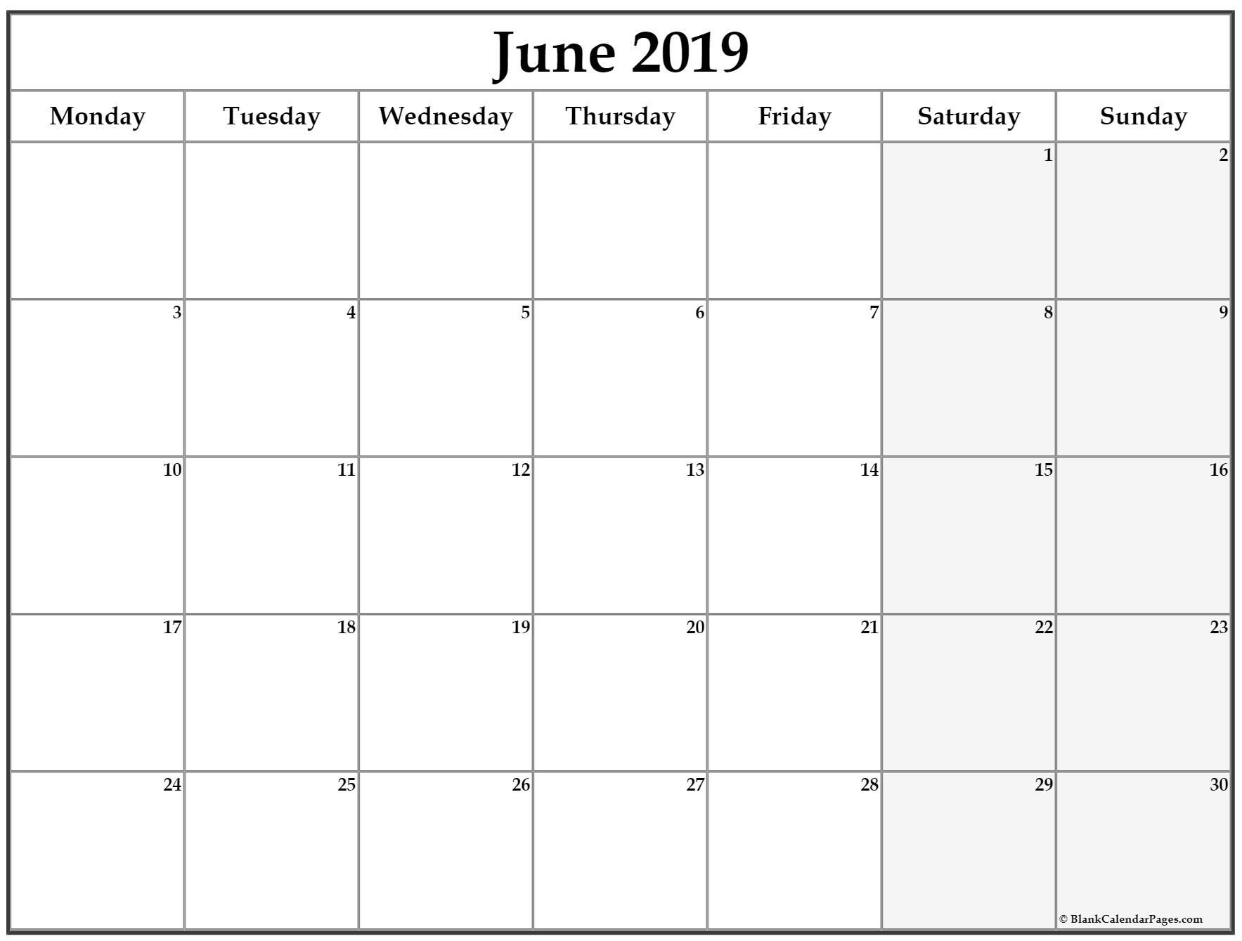 June 2019 Monday Calendar Monday To Sunday | Calendar