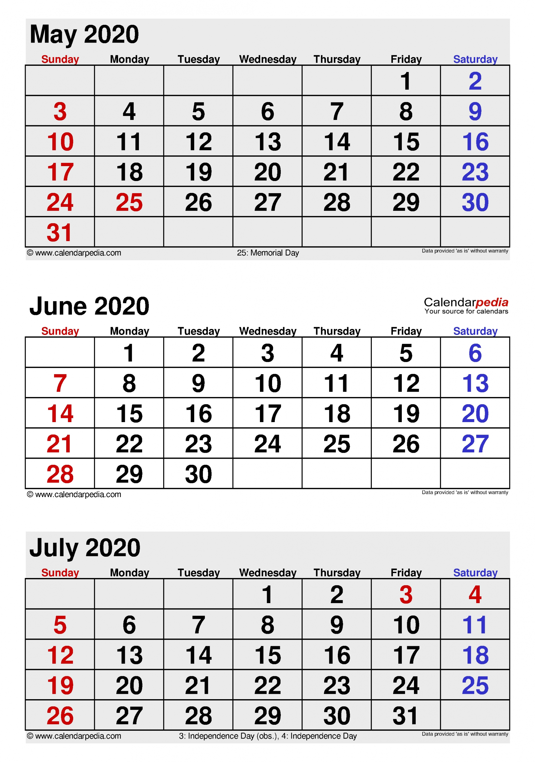 June 2020 Calendar | Templates For Word, Excel And Pdf