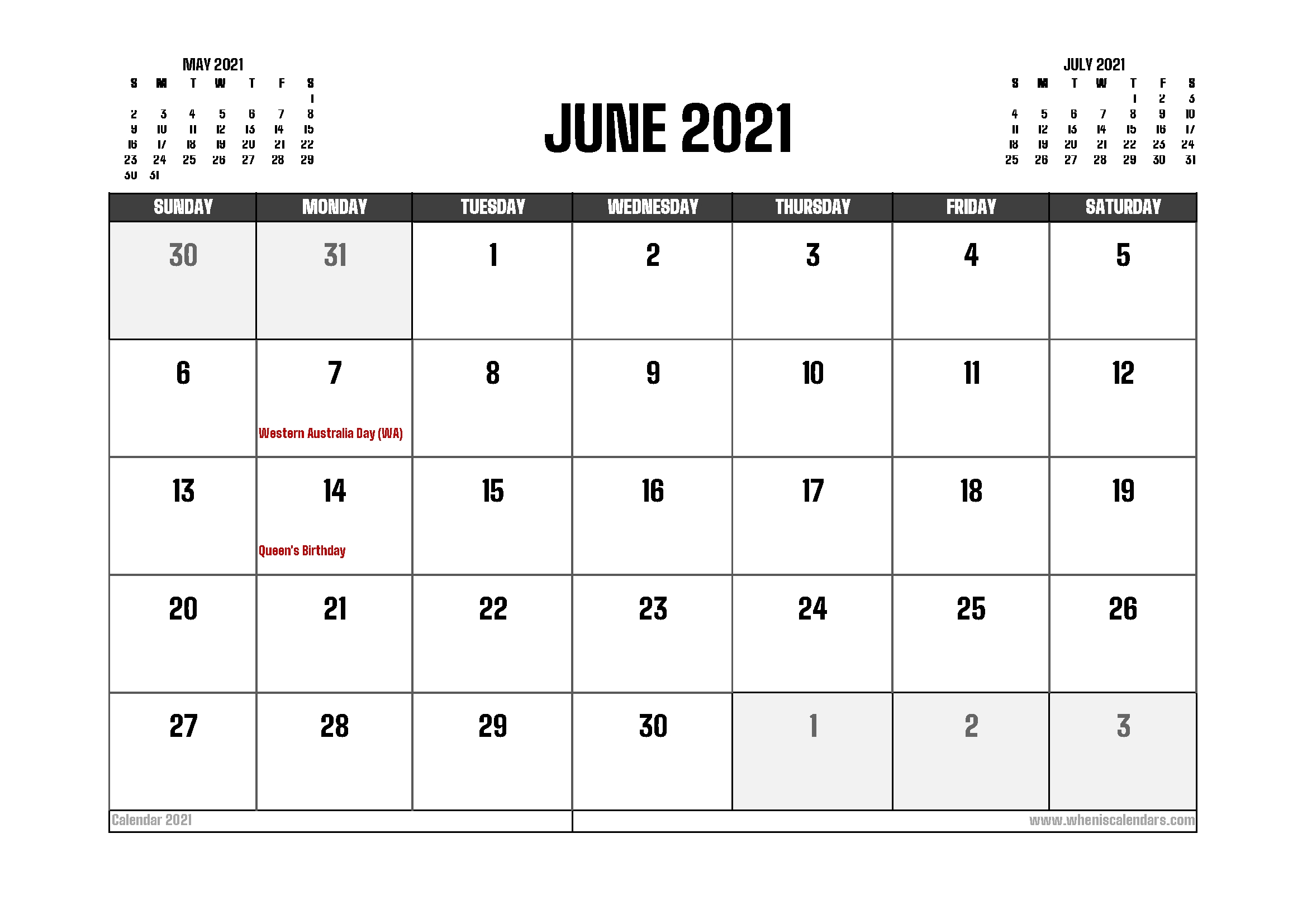 June 2021 Calendar Australia Printable – Free Printable 2020