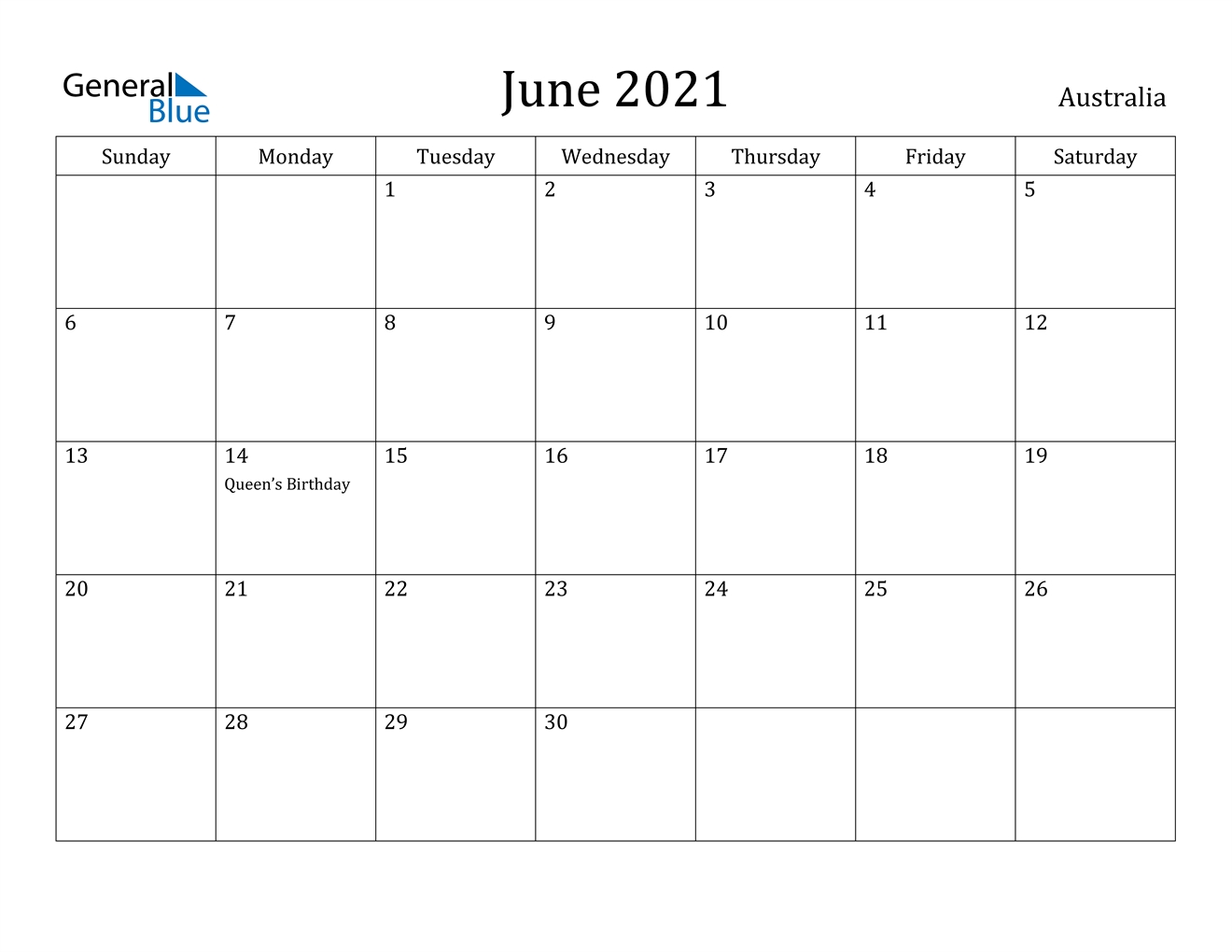 june 2021 calendar australia