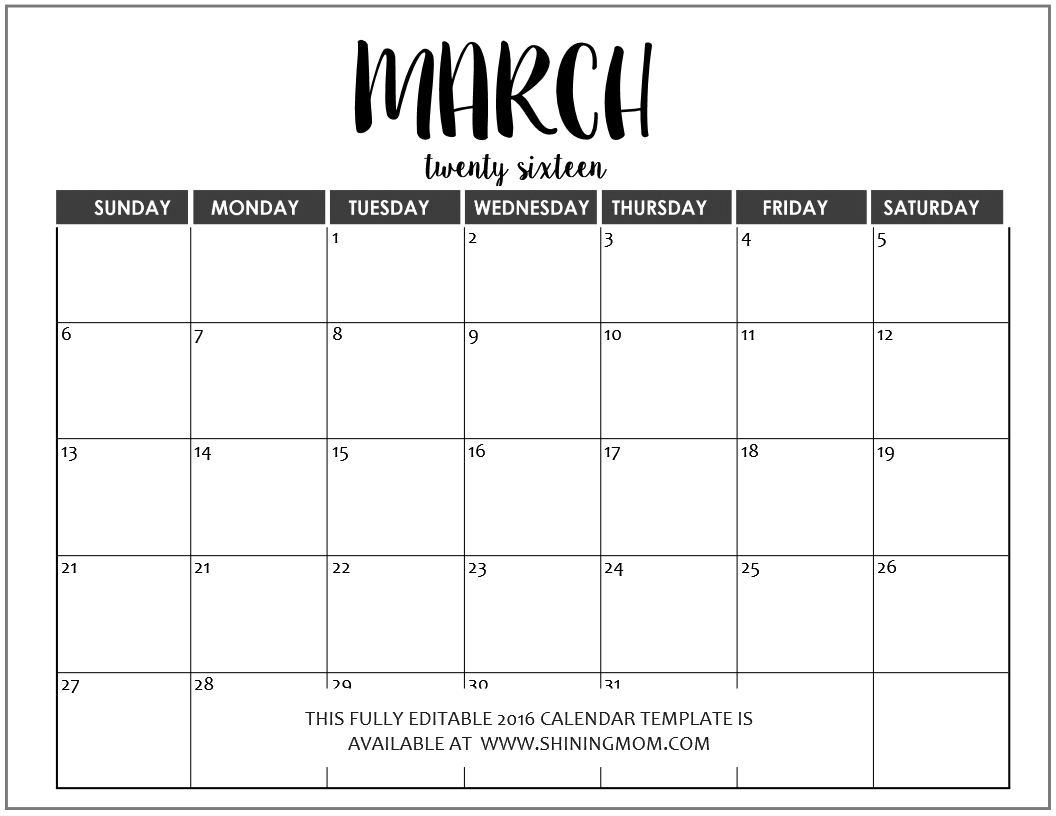 Just In: Fully Editable 2016 Calendar Templates In Ms Word