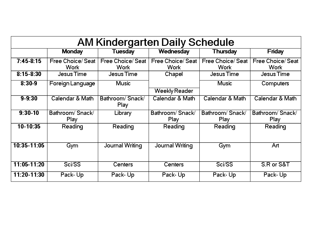 Kindergarten Daily Schedule Word | Templates At