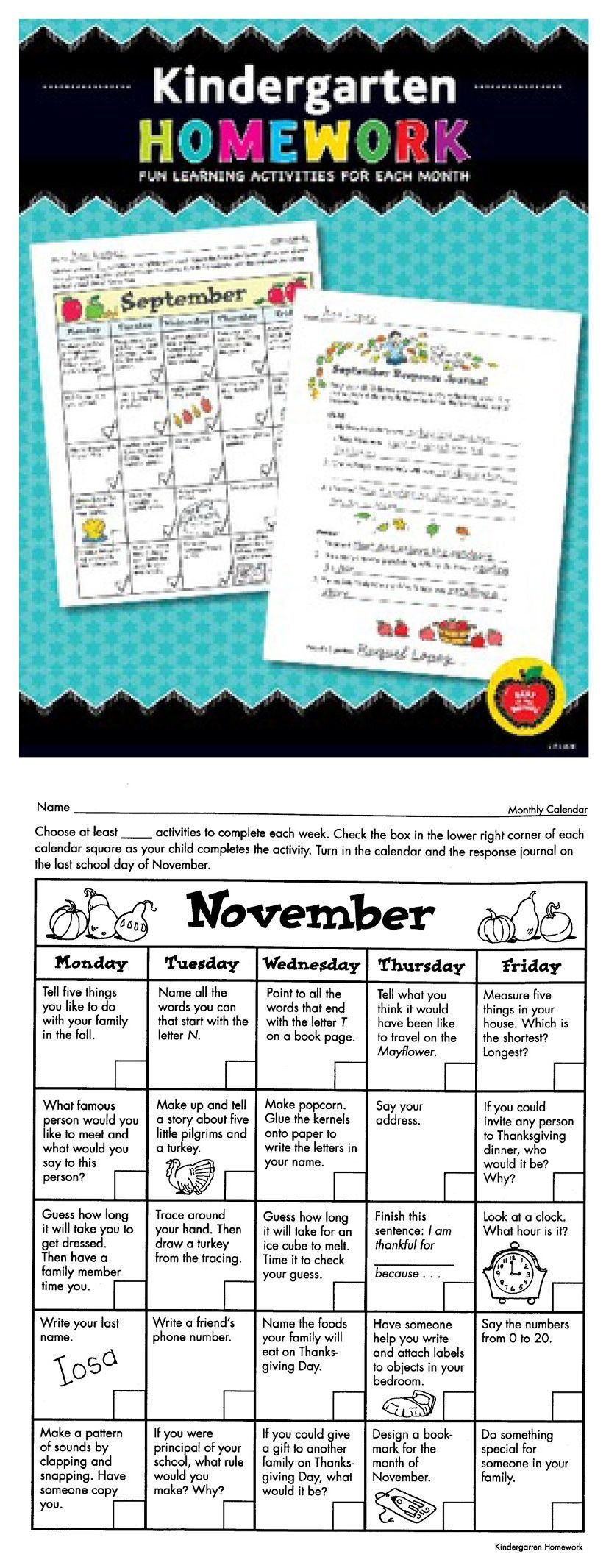 kindergarten homework: fun learning activities for each