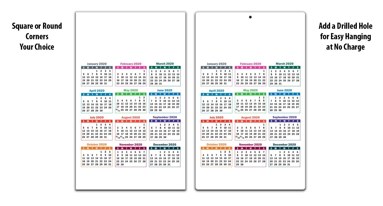 laminated card calendar, 5 25 x 8 5 (colors