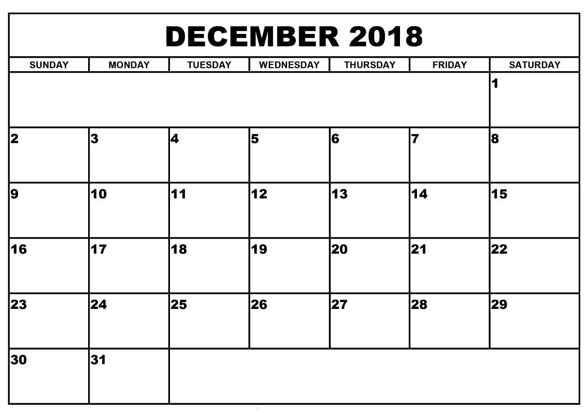 Large Boxes Calendar For December 2018 Event Planning | 2018