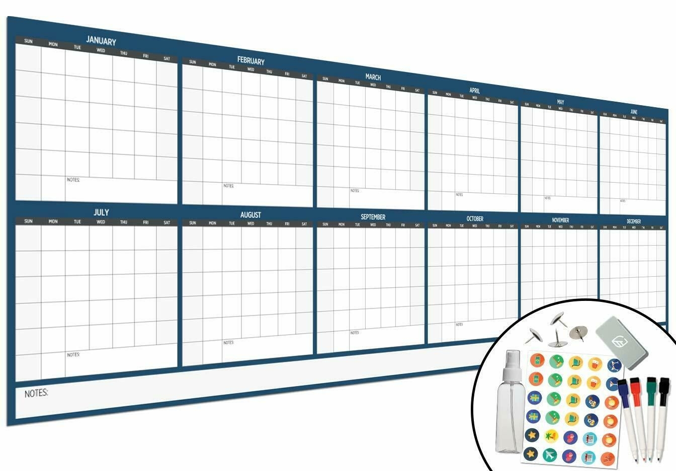 large dry erase wall calendar 36&quot; x 96&quot; undated blank reusable