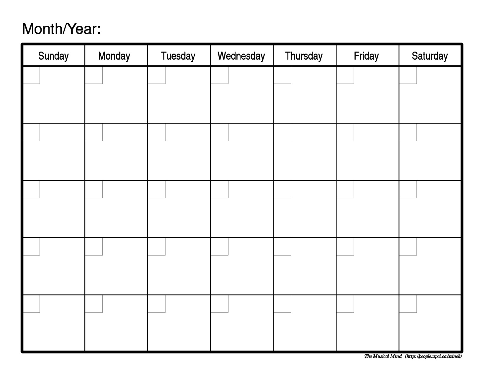 Free Blank Monday Through Friday Monthly Calendar Printable Example