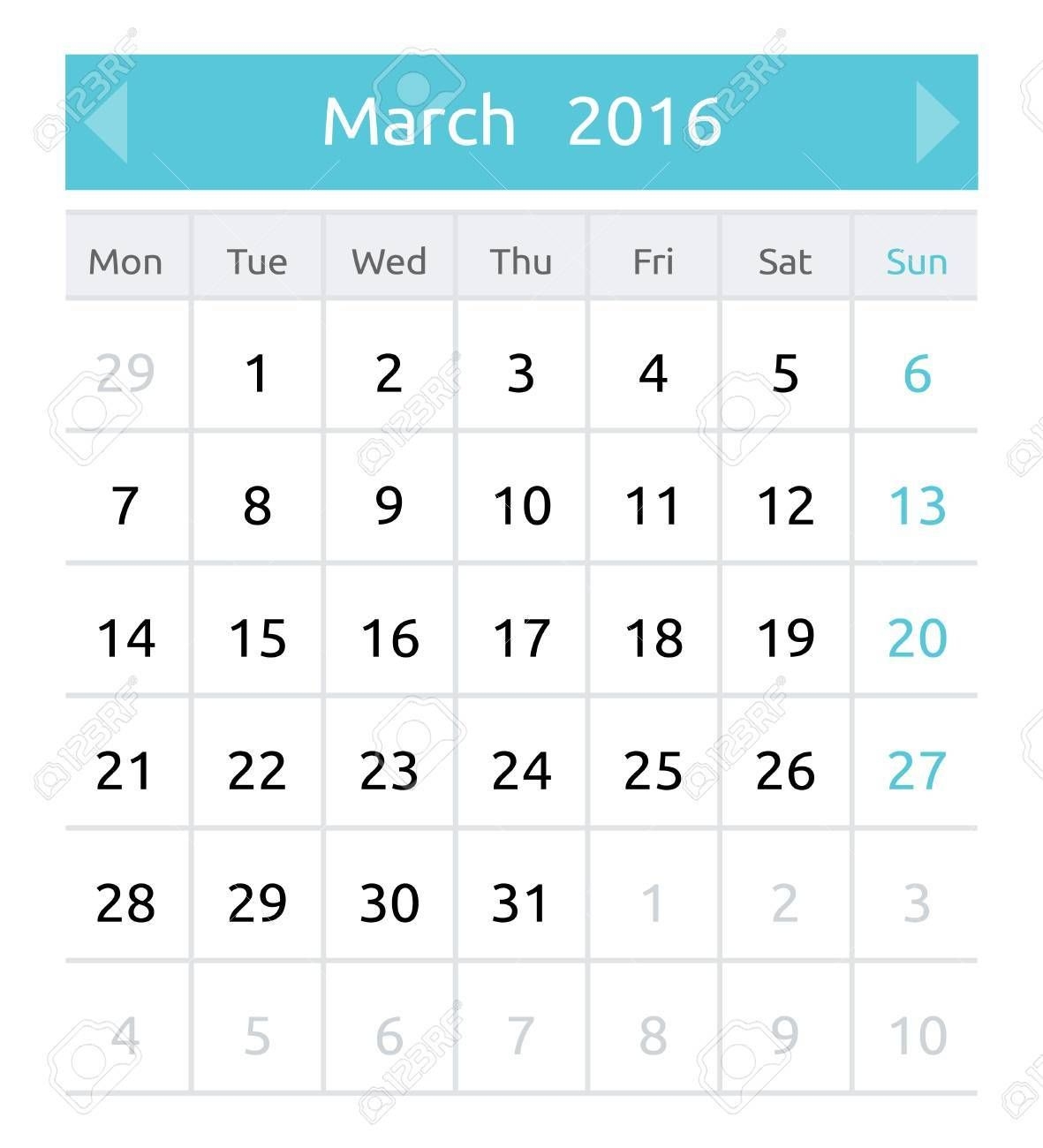 march 2016 simple european calendar for 2016 year one month