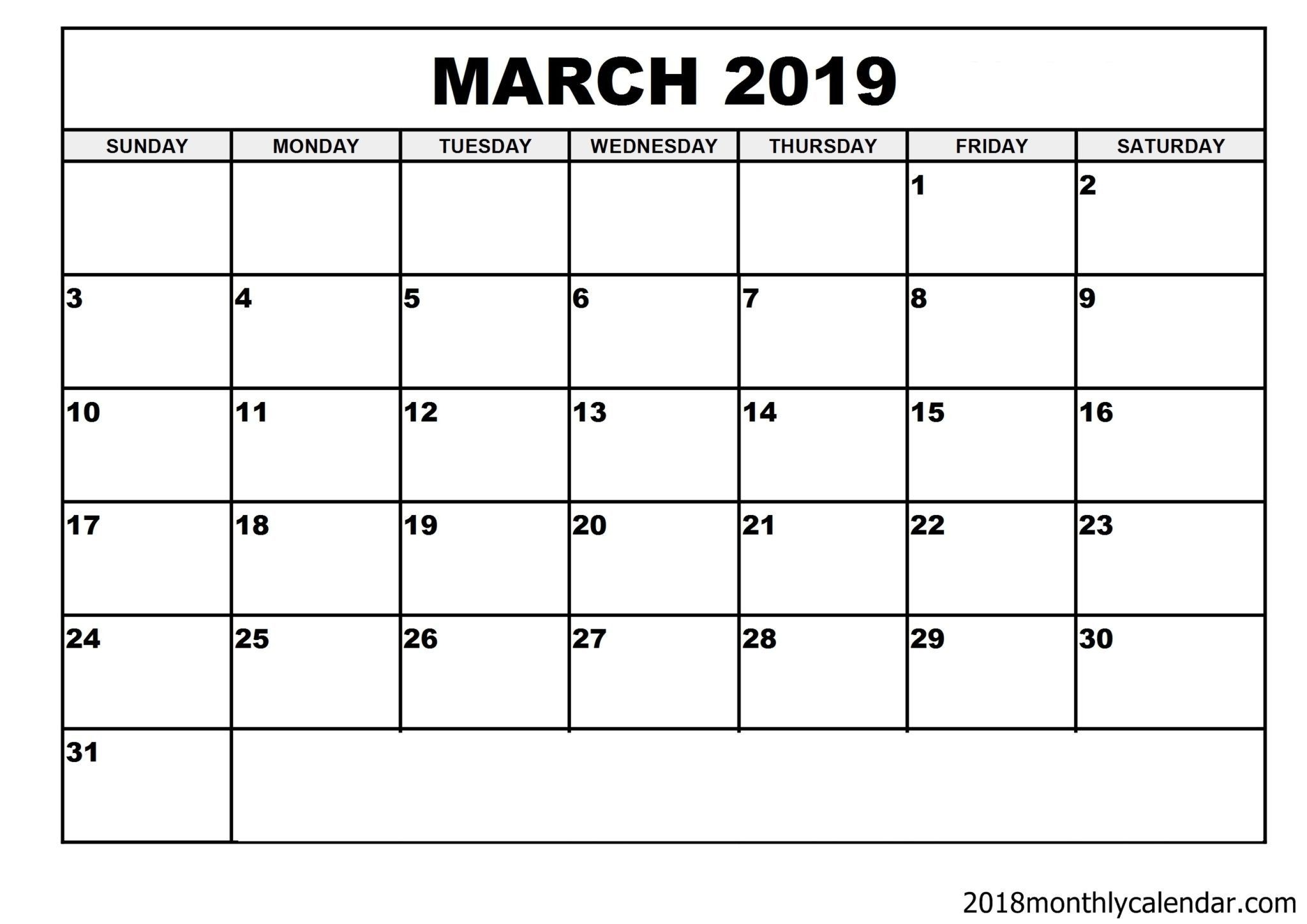 March 2019 Editable Calendar Template | Editable Calendar