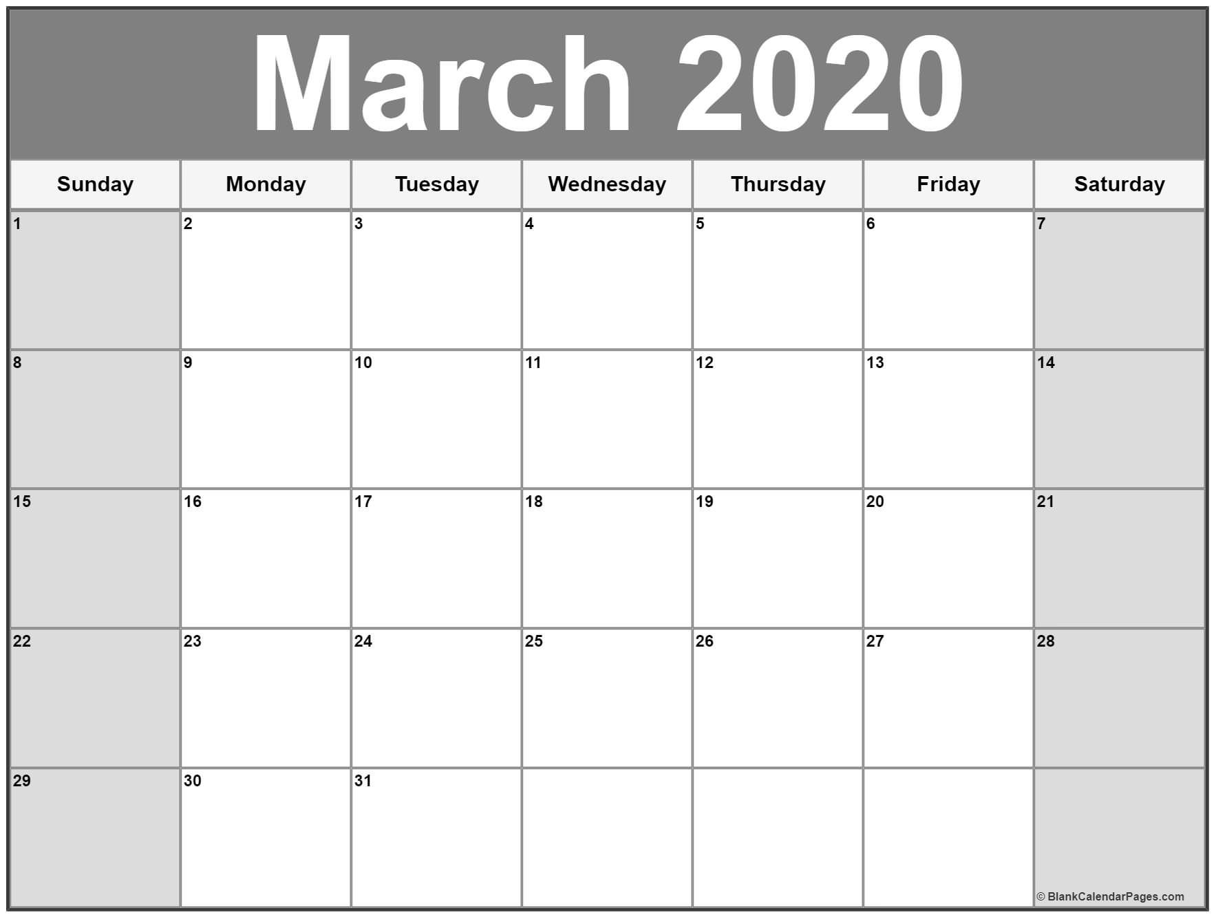 March 2020 Calendar | Free Printable Monthly Calendars