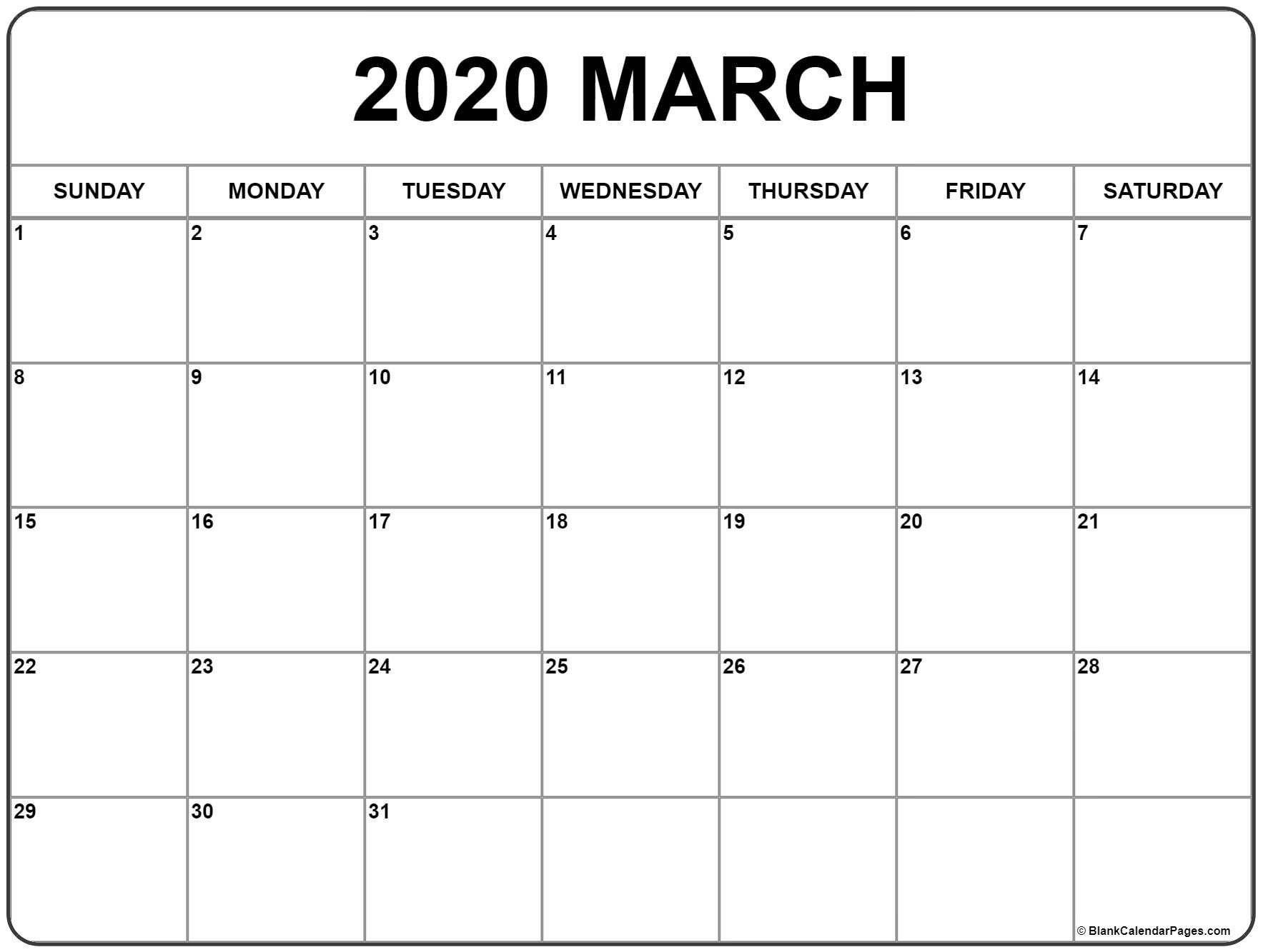 March 2020 Calendar | Free Printable Monthly Calendars