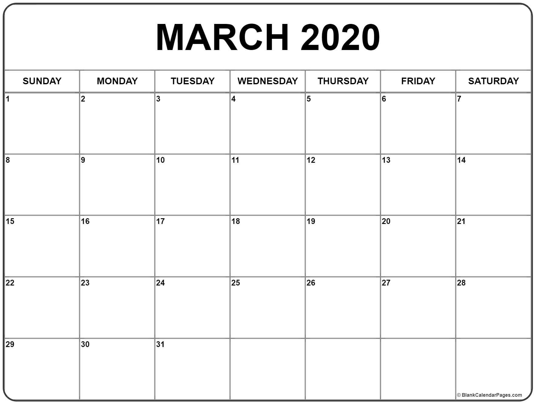 March 2020 Calendar Free Printable Monthly Calendars Blank