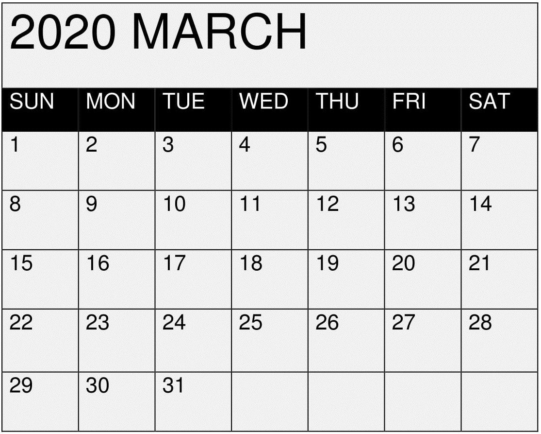 March 2020 Calendar Printable Editablemonth Latest