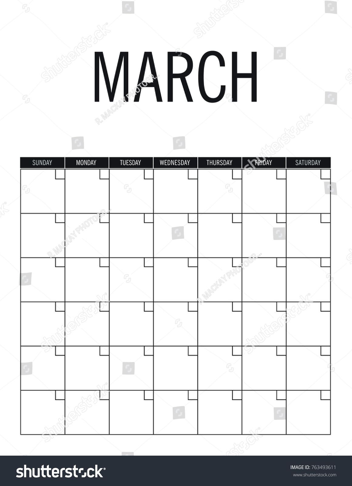 March Blank Calendar Page No Dates Stock Vector (royalty