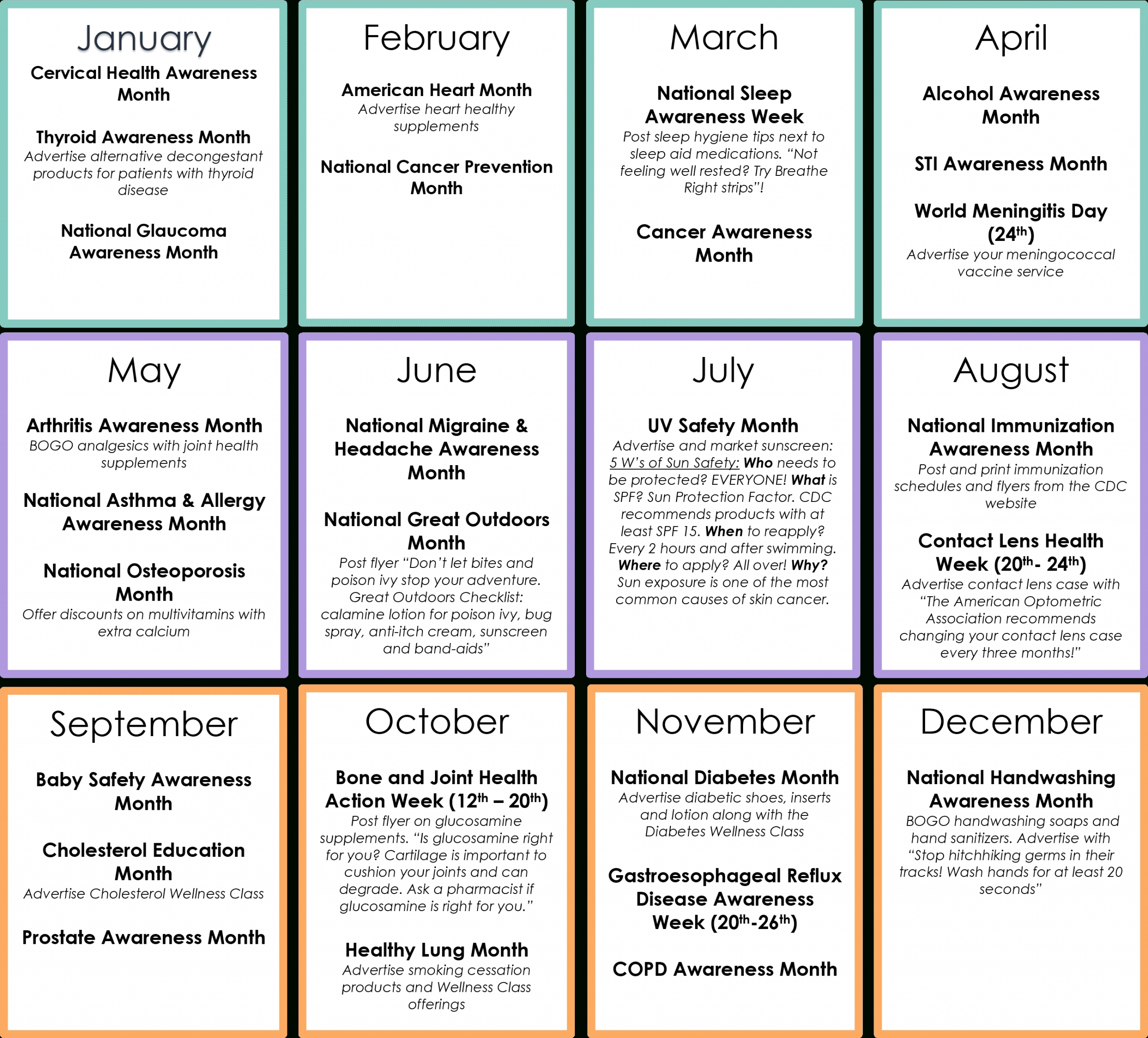 Month By Month Calander Of Health Example Calendar Printable