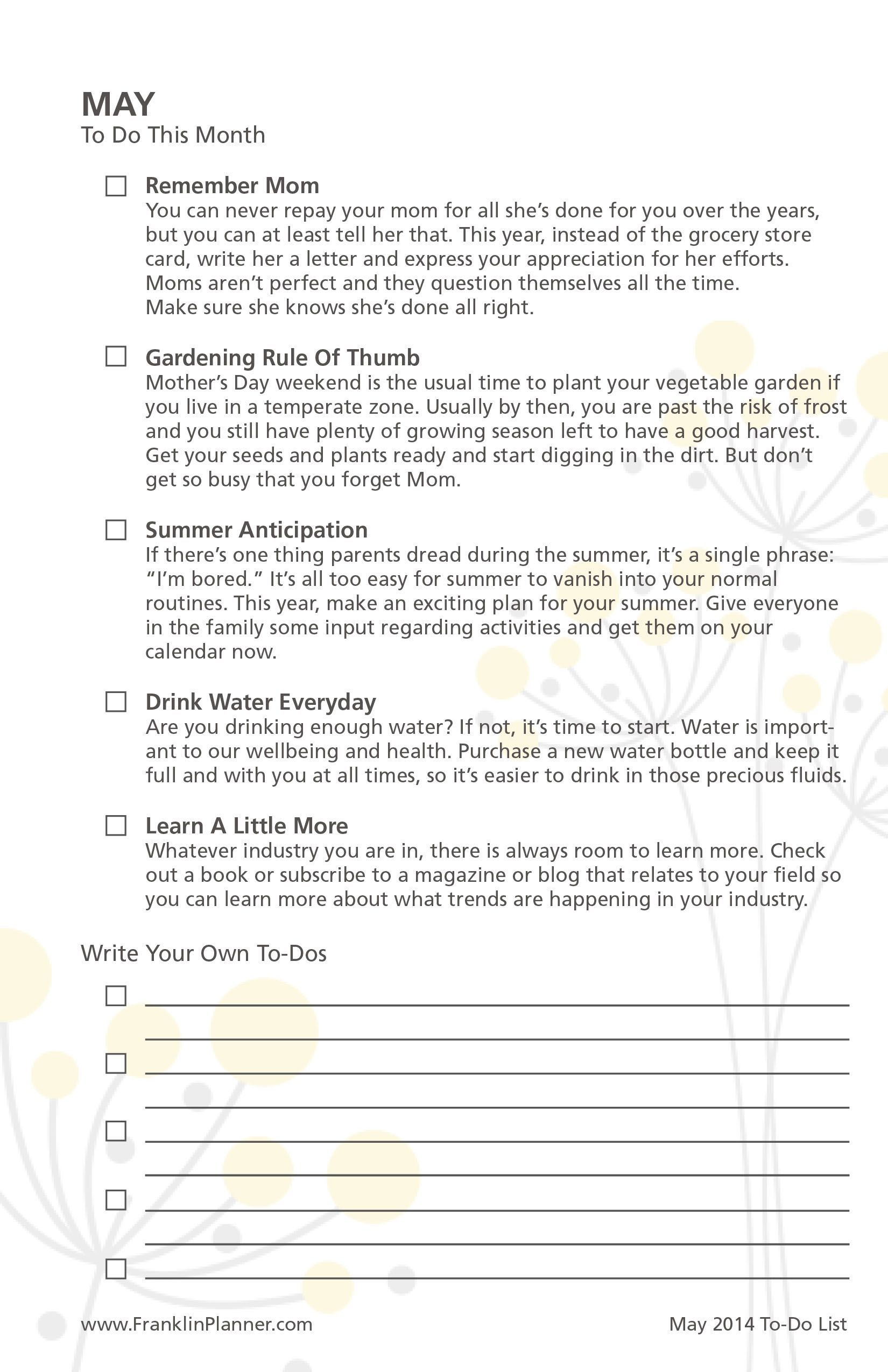 may 2014 to do checklist | to do checklist, franklin planner