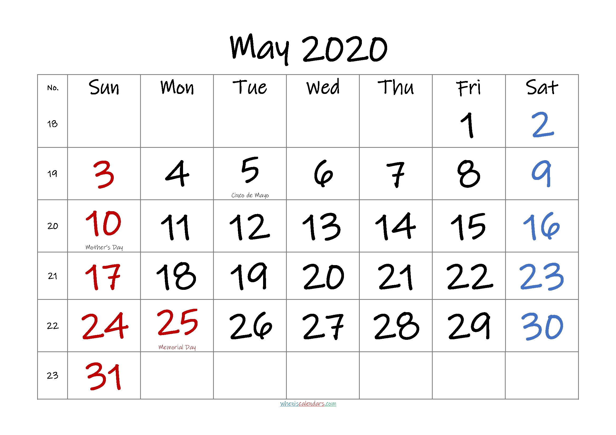 May 2020 Calendar Free Printable Template No If20fm41 – Free