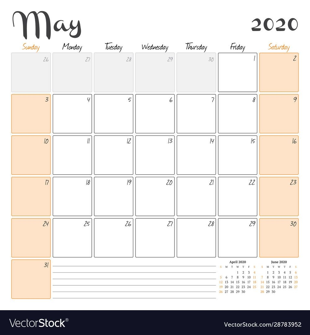 May 2020 Monthly Calendar Planner Printable