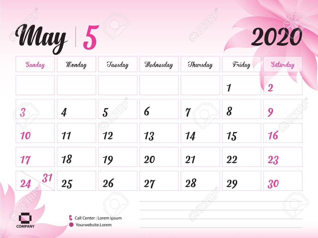 May 2020 Year Template, Calendar 2020, Desk Calendar Design,