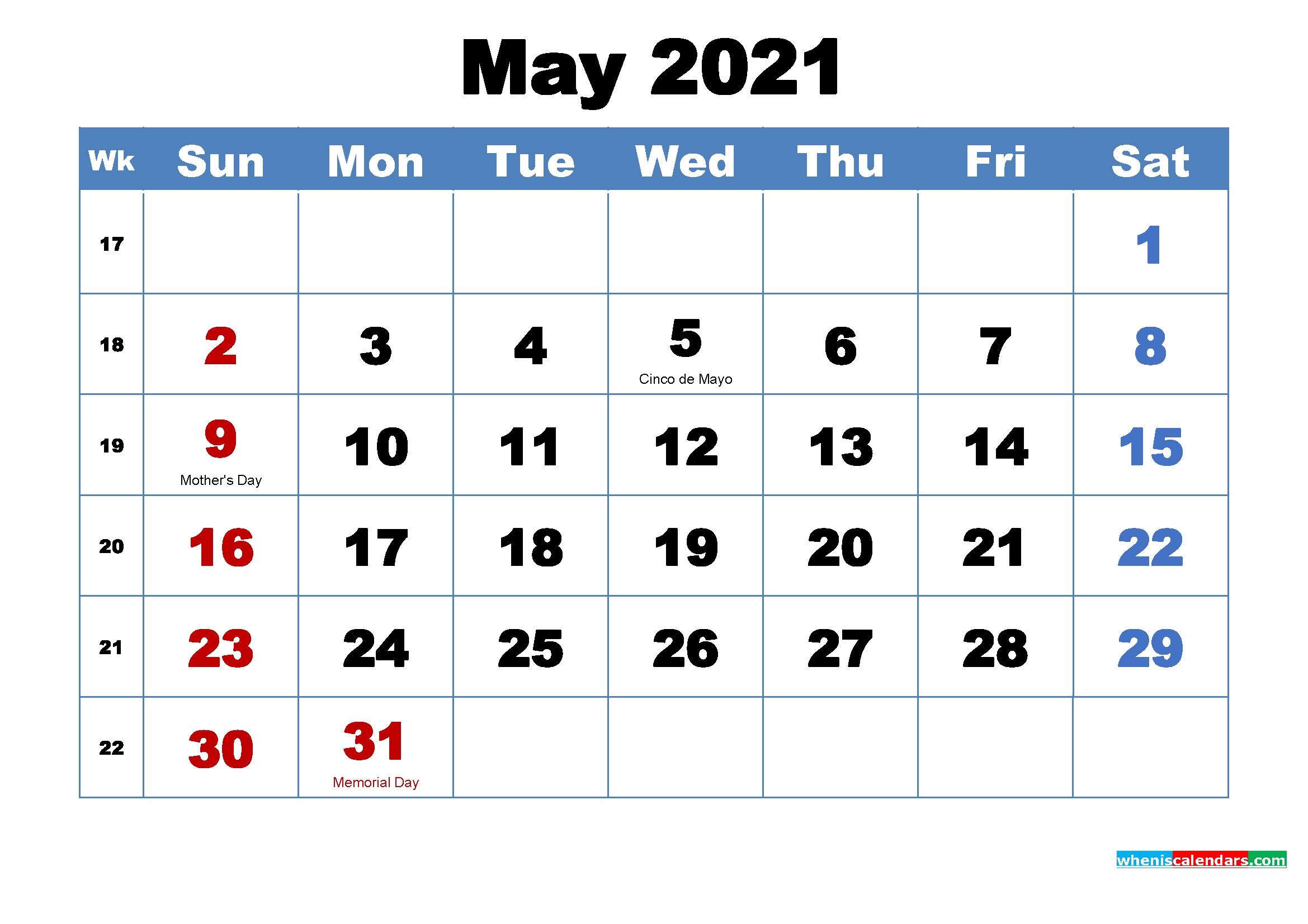 May 2021 Desktop Calendar Free Download – Free Printable