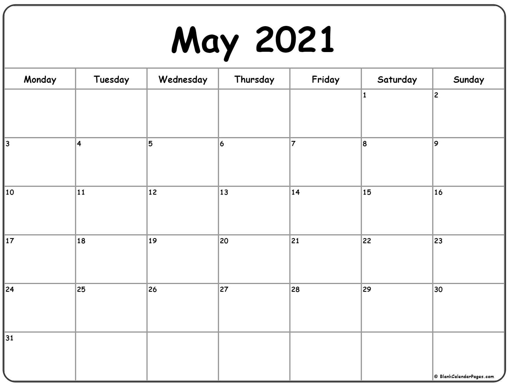 may 2021 monday calendar | monday to sunday