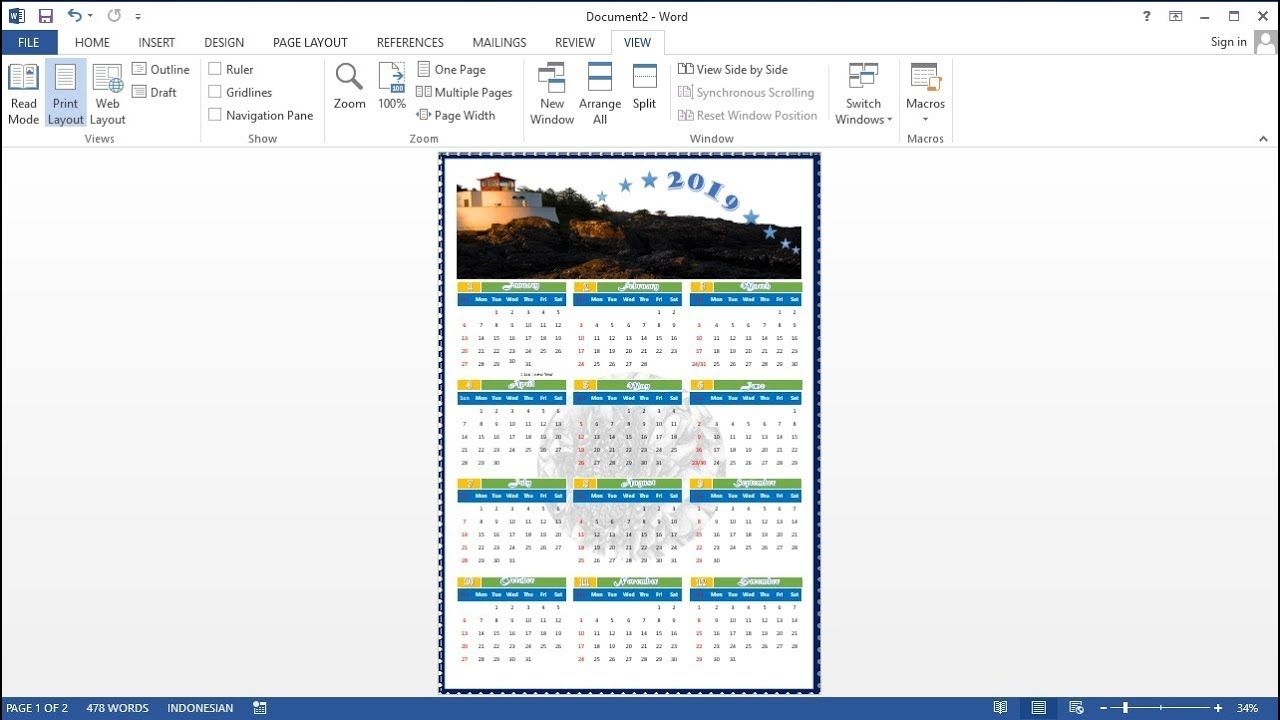 Microsoft Word Tutorial |how To Make A 1 Page Calendar 12 Months In Ms Word