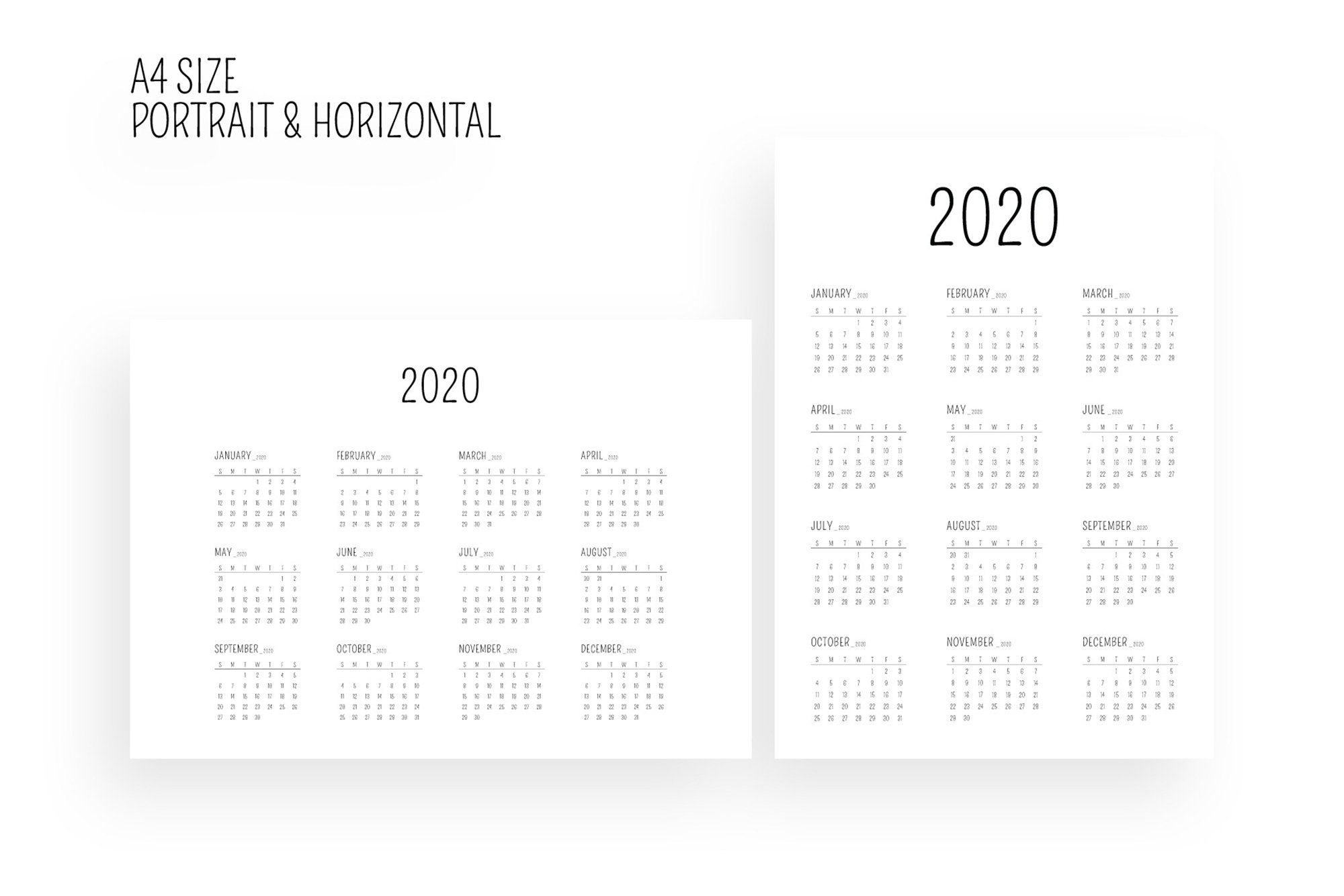 minimal calendar 2020 template