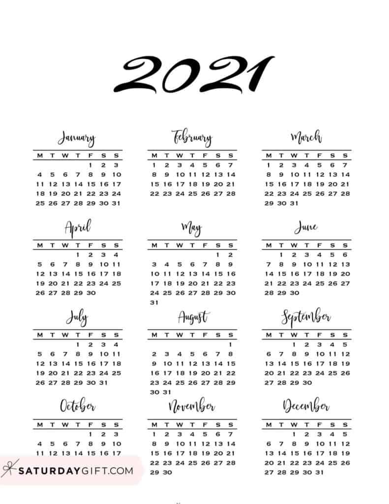 minimal one page calendar for 2020 &amp; 2021 {free printables}