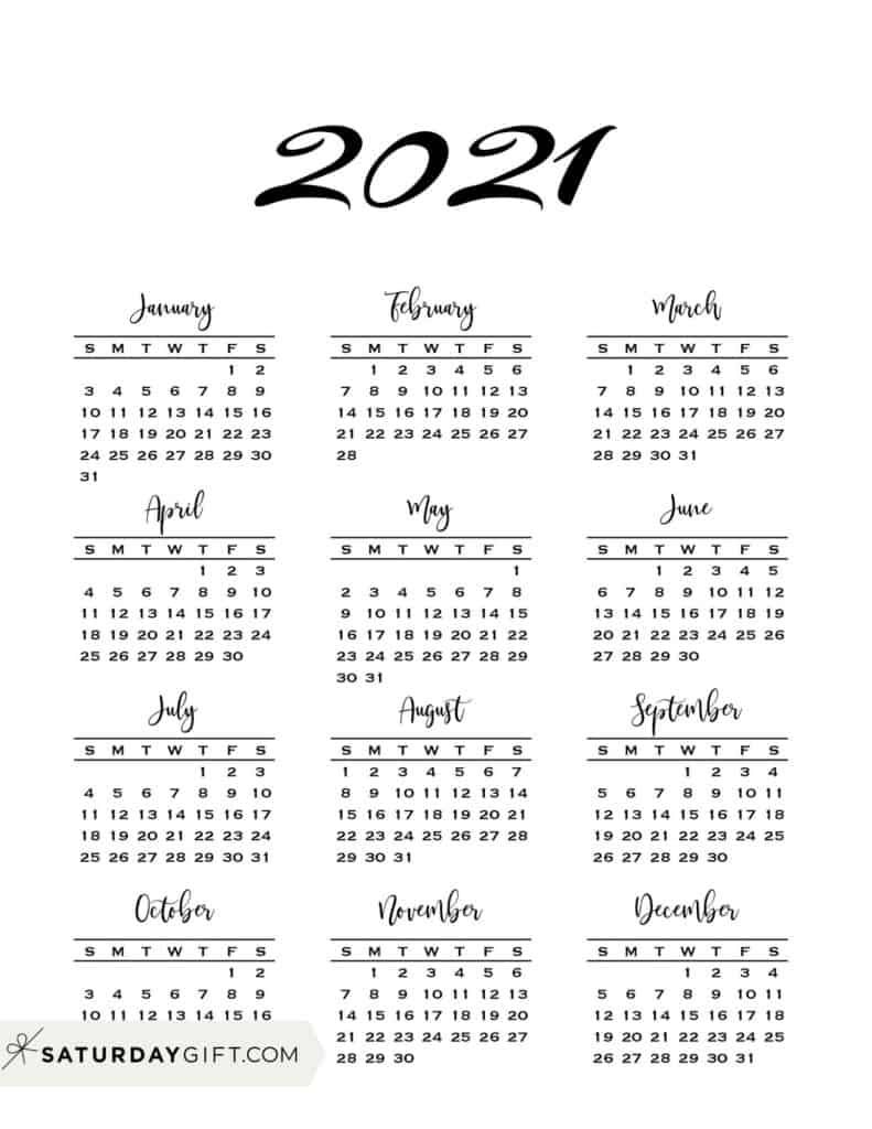 Minimal One Page Calendar For 2020 & 2021 {free Printables}