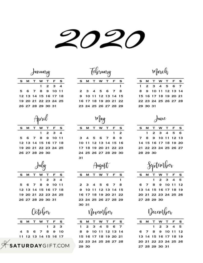 Minimal One Page Calendar For 2020 & 2021 {free Printables}