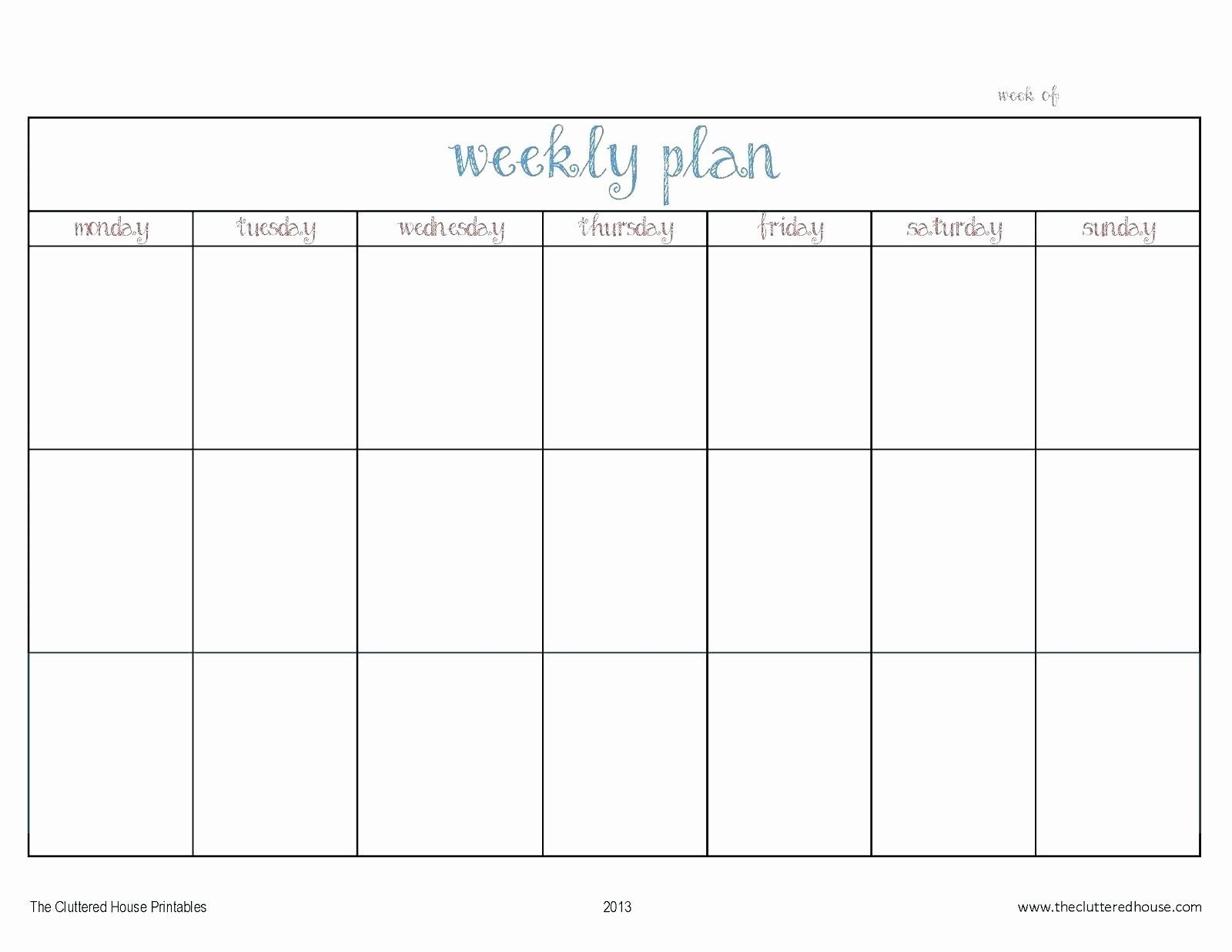 monday through friday schedule template unique week calendar