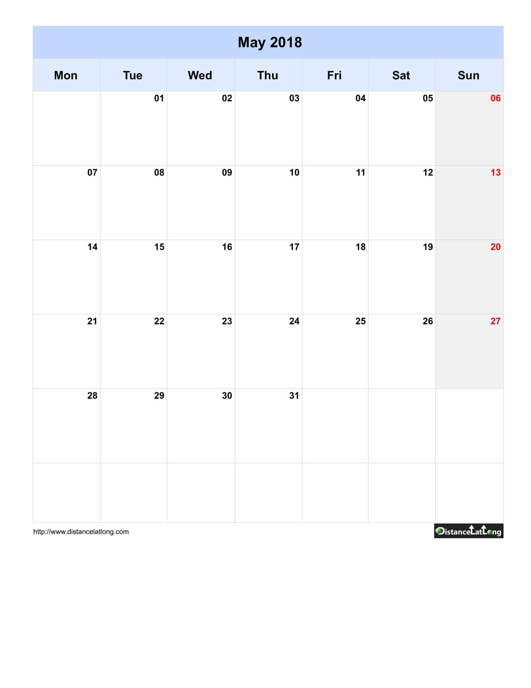 Monday To Sunday Calendar Template | Calendar For Planning