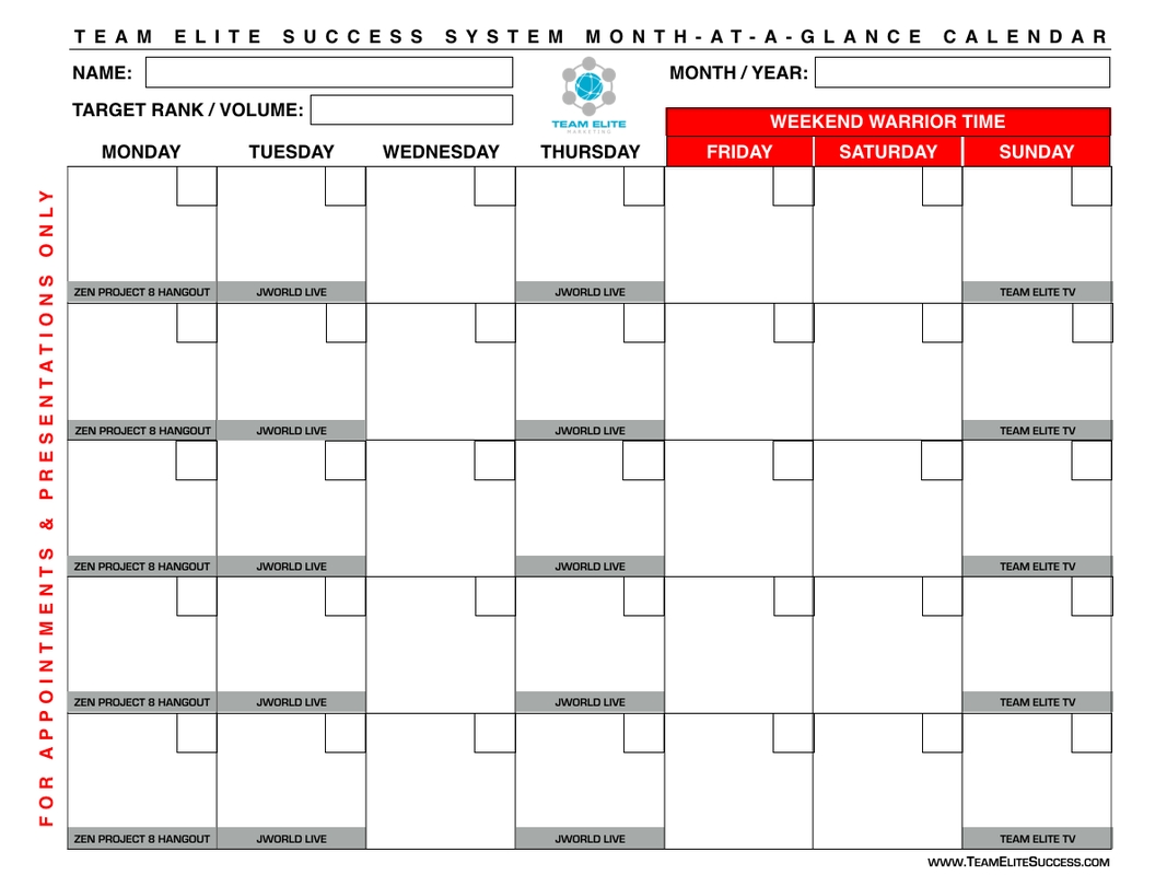 Month At A Glance Calendar Team Elite Jeunesse