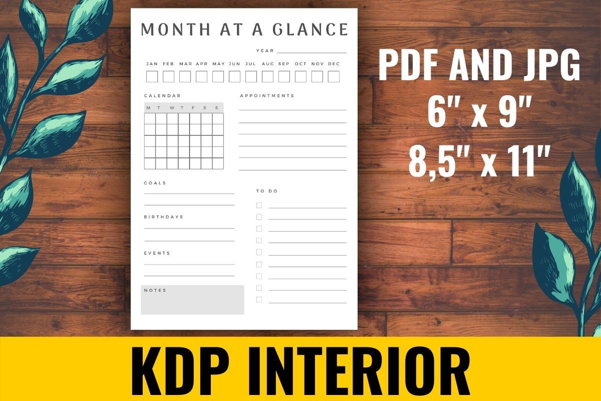 Month At A Glance Kdp Interior