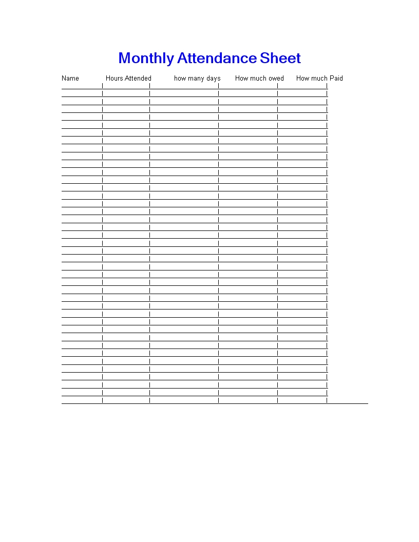 monthly attendance sign in sheet | templates at