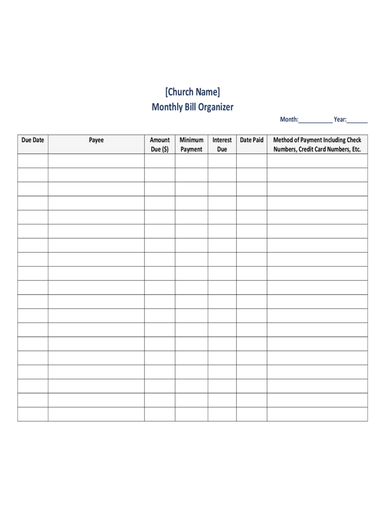 Monthly Bill Organizer Edit, Fill, Sign Online | Handypdf