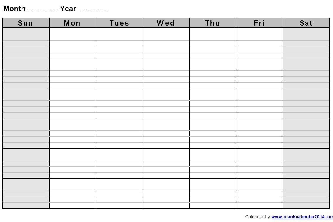Monthly Blank Formatted Weekly Calendar Template