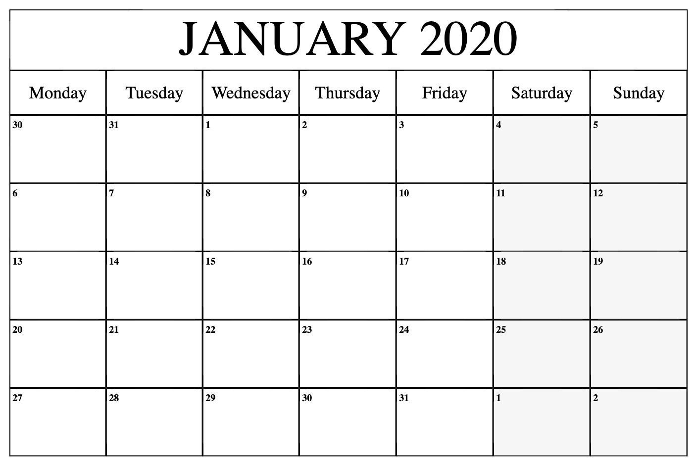 monthly calendar 2020 printable word | monthly calendar