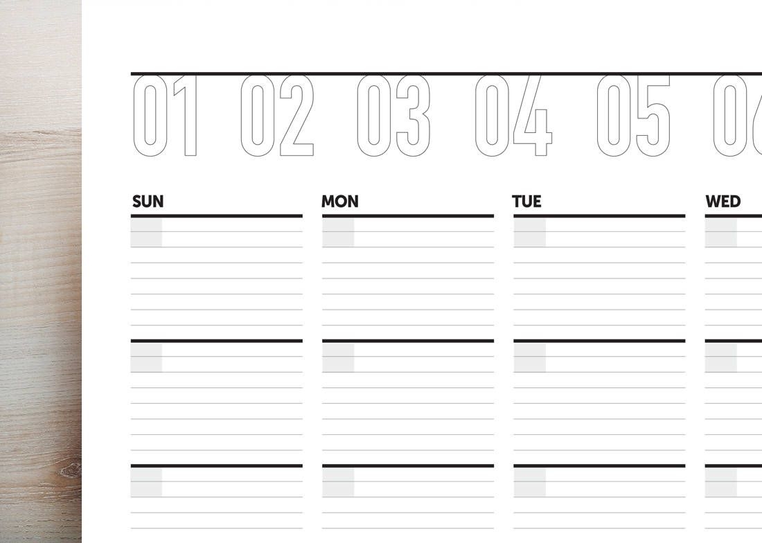 monthly calendar, month at a glance